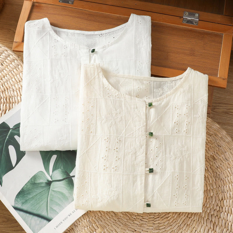 Tactile Cotton Embroidered Half-Sleeve Meditation Shirt