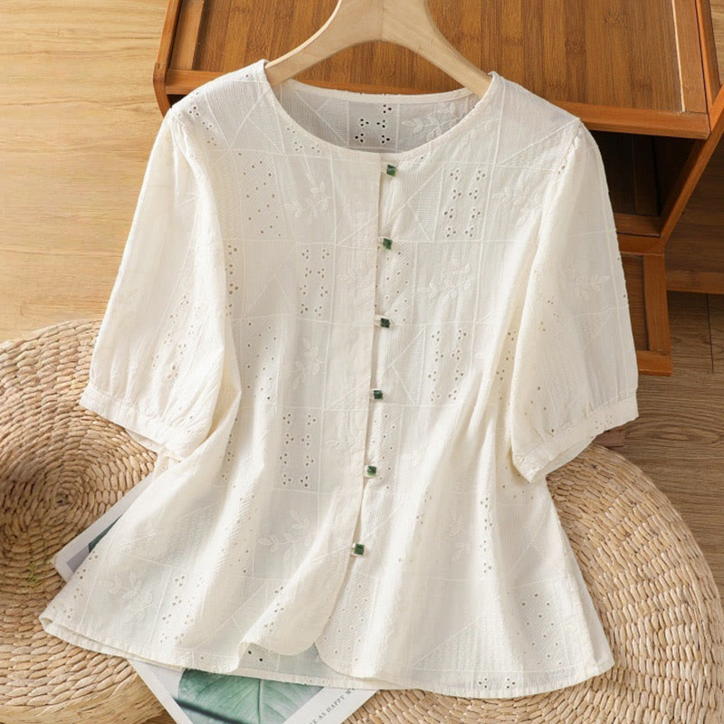 Tactile Cotton Embroidered Half-Sleeve Meditation Shirt