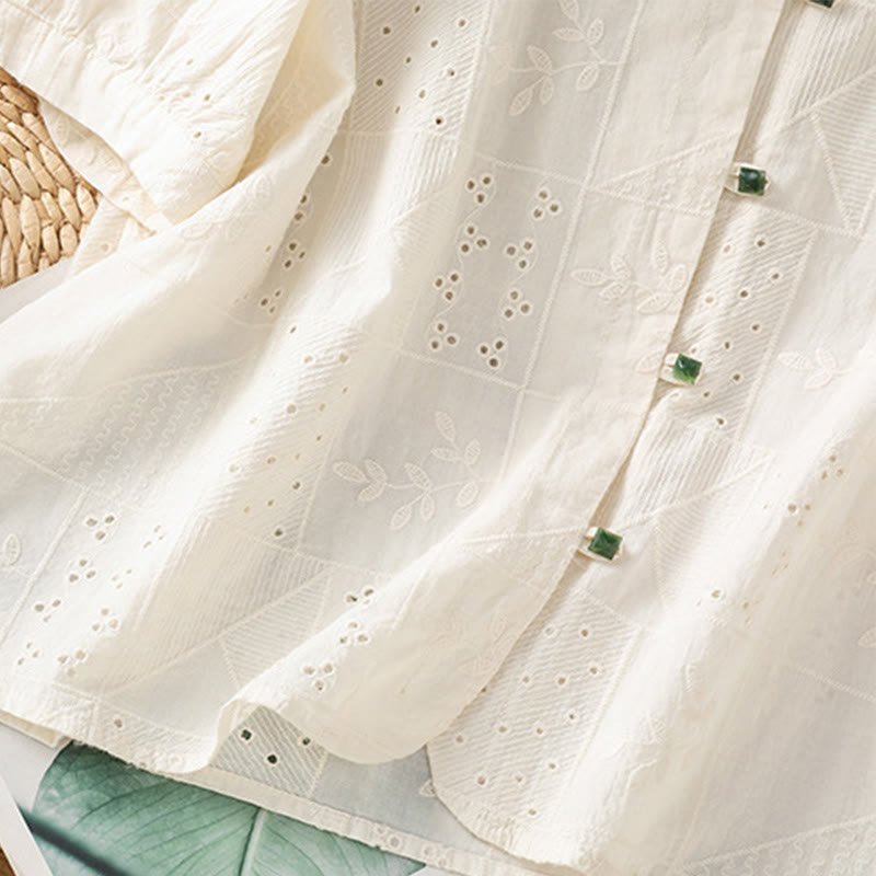 Tactile Cotton Embroidered Half-Sleeve Meditation Shirt