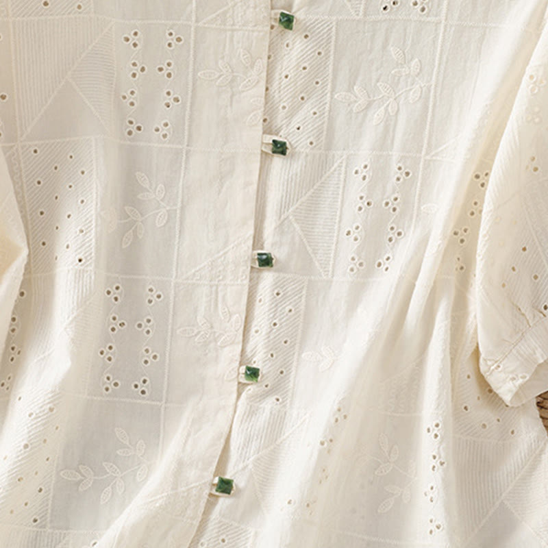 Tactile Cotton Embroidered Half-Sleeve Meditation Shirt