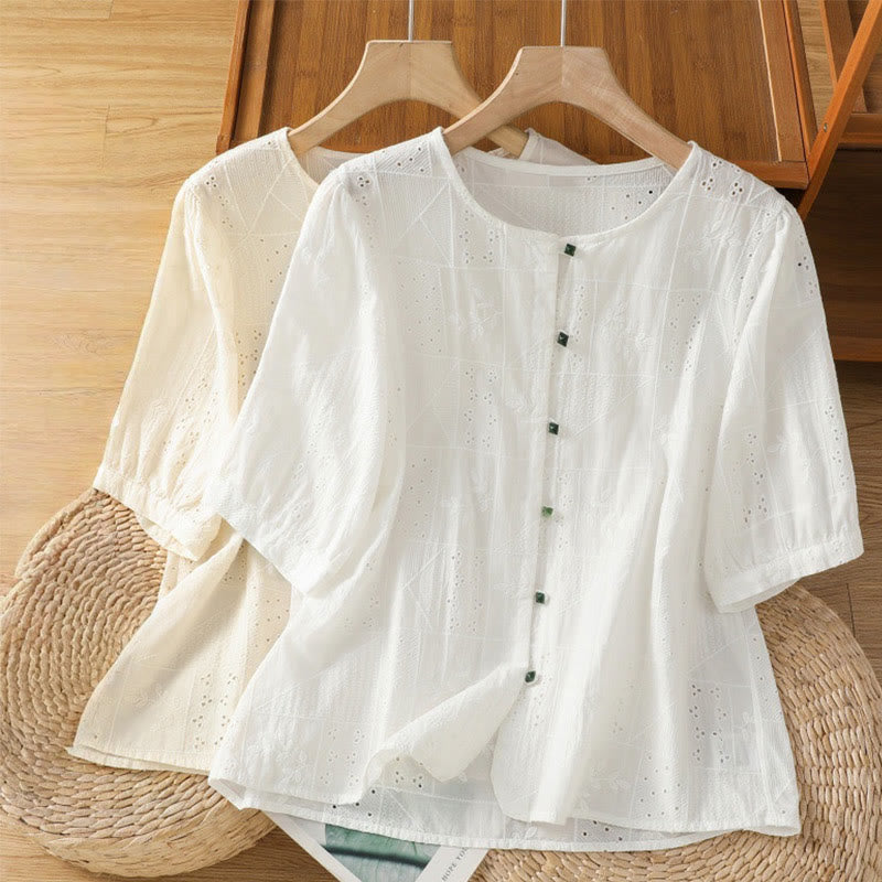 Tactile Cotton Embroidered Half-Sleeve Meditation Shirt