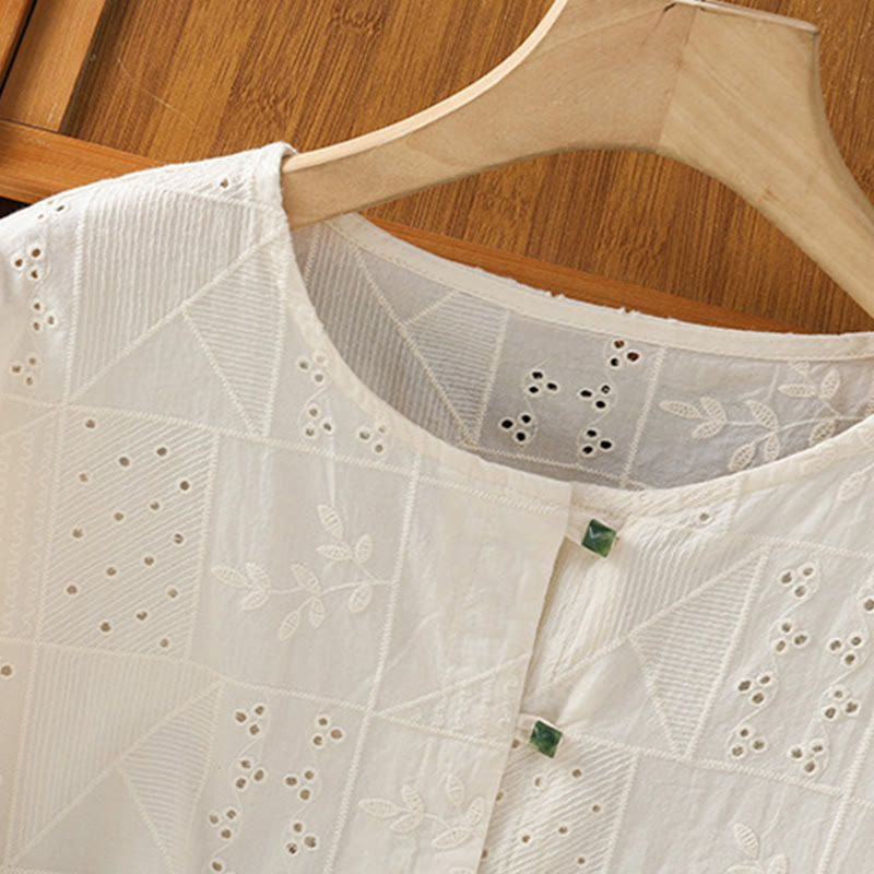 Tactile Cotton Embroidered Half-Sleeve Meditation Shirt