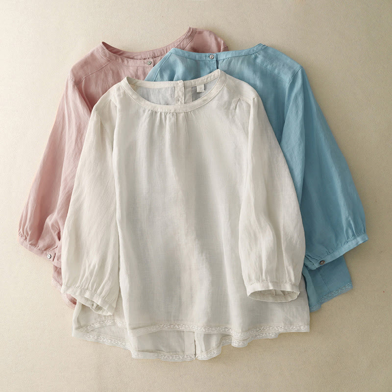 Tactile Cotton-Blend Three-Quarter Sleeve Mindful T-Shirt