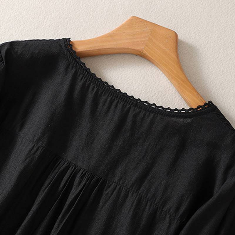 Breathable Cotton Linen Embroidered V-Neck Mindful T-Shirt