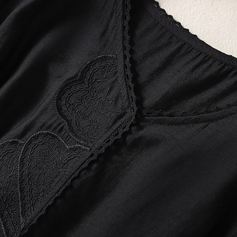Breathable Cotton Linen Embroidered V-Neck Mindful T-Shirt