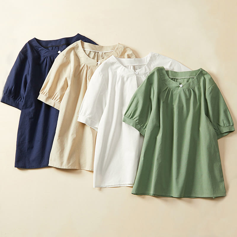 Breathable Cotton Linen Crew Neck Meditation T-Shirt
