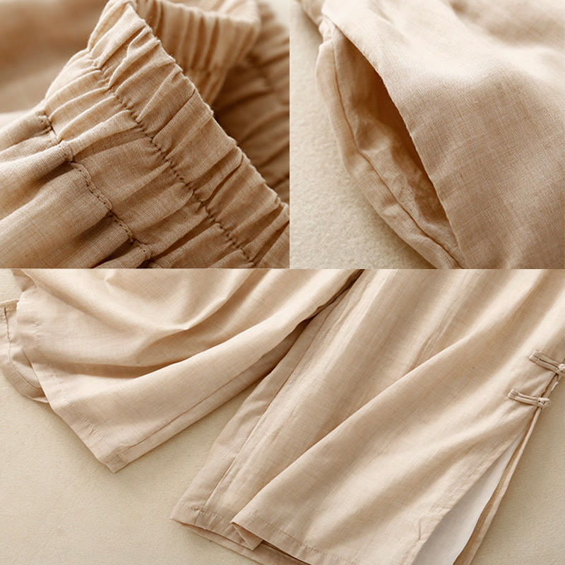 Tactile Cotton Linen Slit-Hem Wide-Leg Meditation Pants