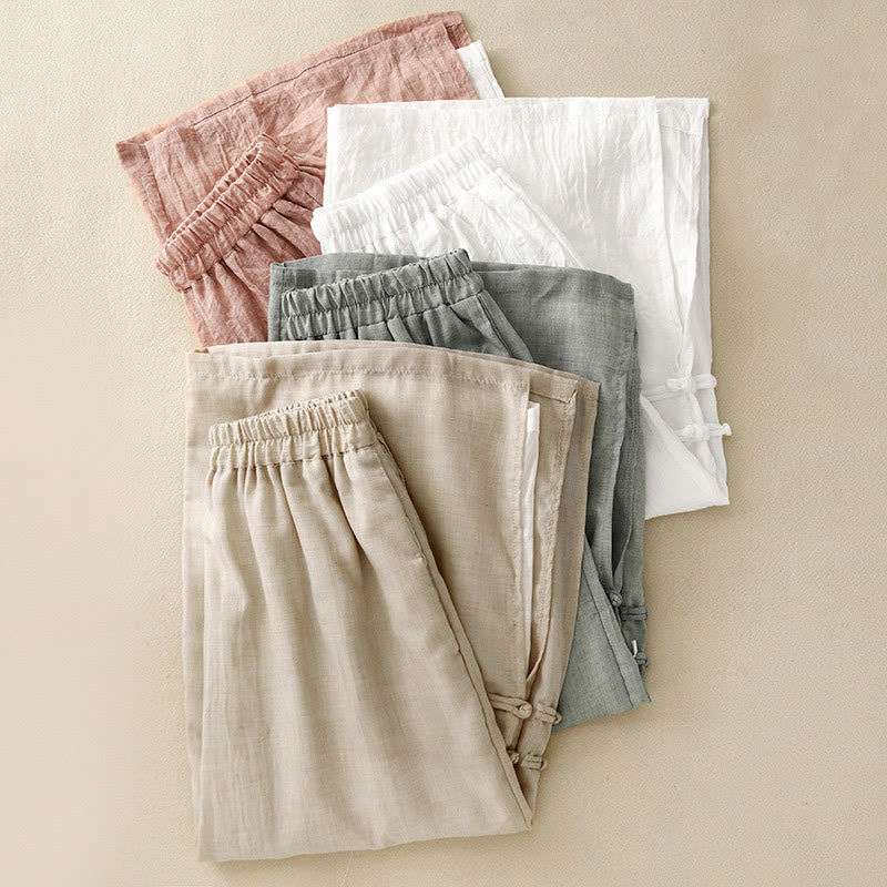 Tactile Cotton Linen Slit-Hem Wide-Leg Meditation Pants