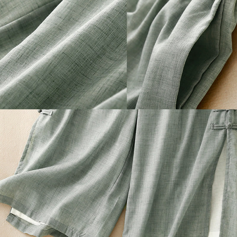Tactile Cotton Linen Slit-Hem Wide-Leg Meditation Pants