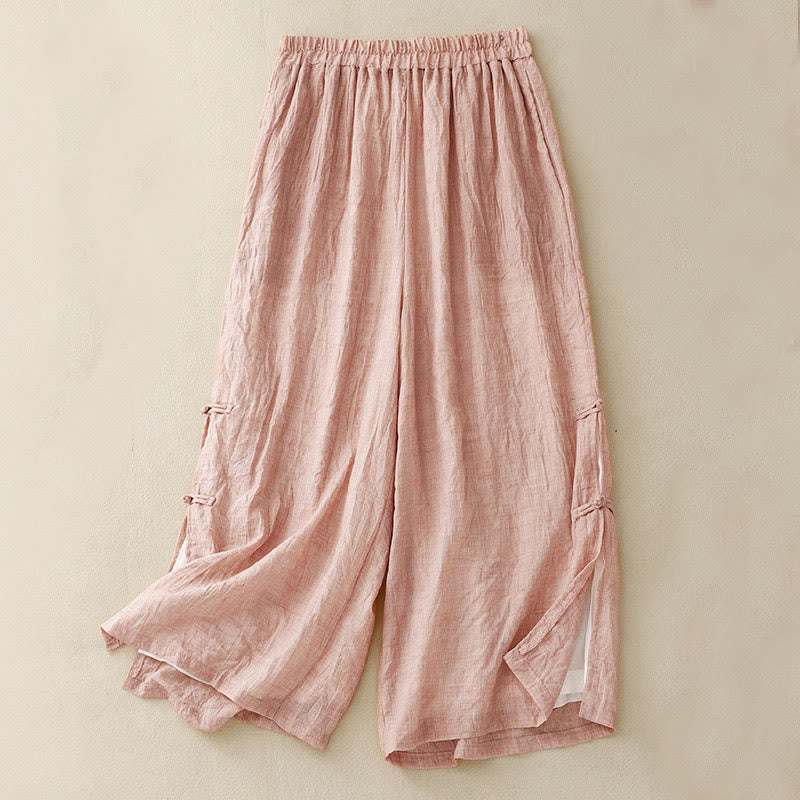 Tactile Cotton Linen Slit-Hem Wide-Leg Meditation Pants