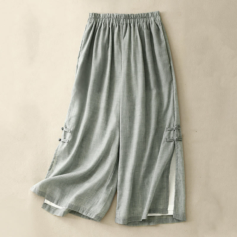 Tactile Cotton Linen Slit-Hem Wide-Leg Meditation Pants