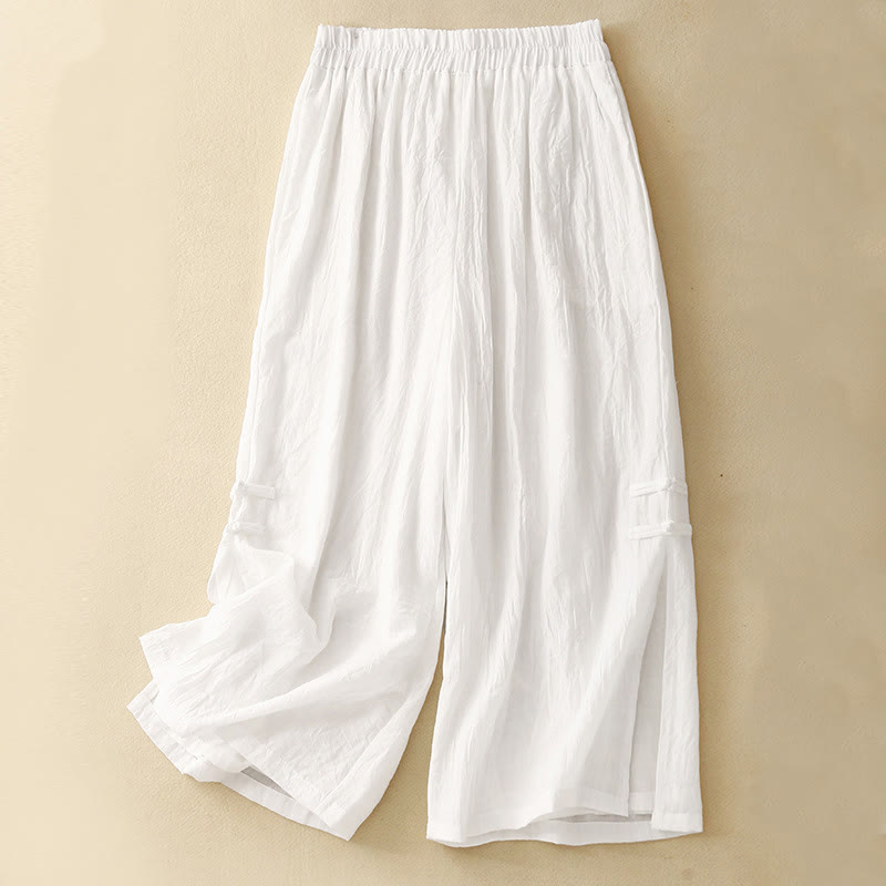 Tactile Cotton Linen Slit-Hem Wide-Leg Meditation Pants