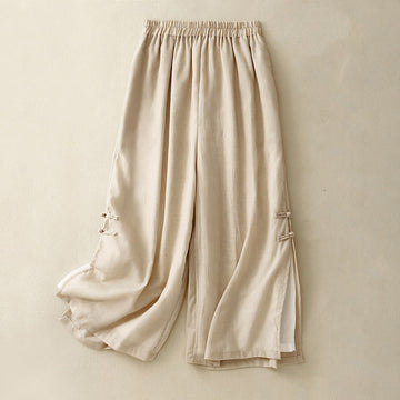 Tactile Cotton Linen Slit-Hem Wide-Leg Meditation Pants