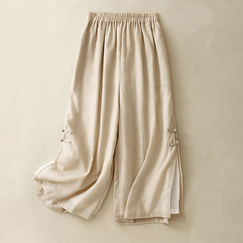 Tactile Cotton Linen Slit-Hem Wide-Leg Meditation Pants