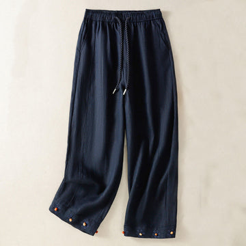 Breathable Cotton Drawstring Meditation Wide Leg Pants