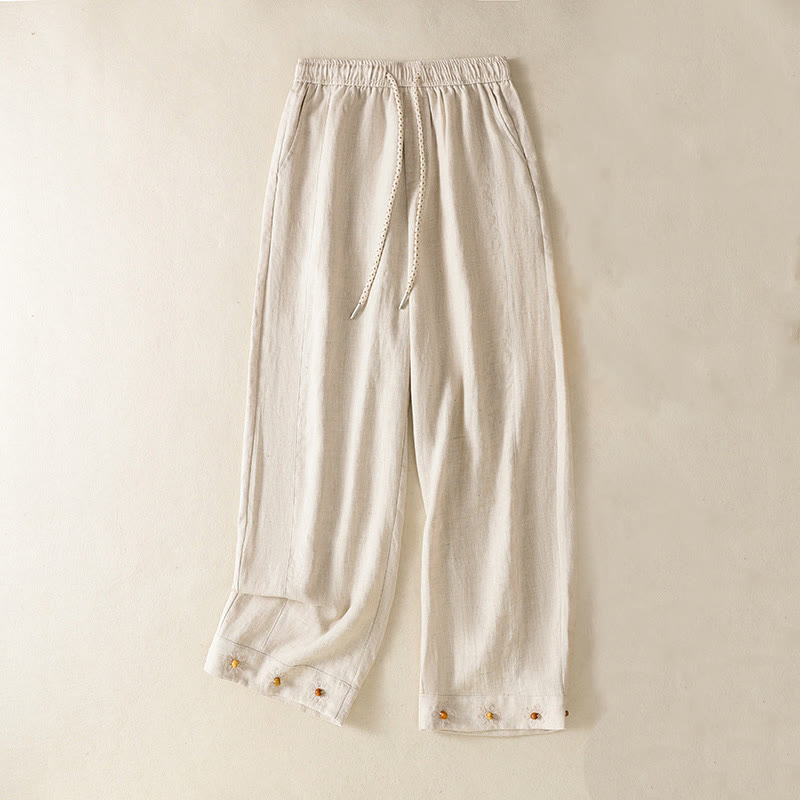 Breathable Cotton Drawstring Meditation Wide Leg Pants