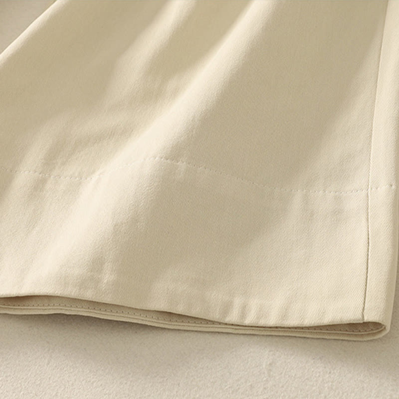 Daily Solid Color Lace Belt Women's Wide Leg Cotton Pants With Pockets