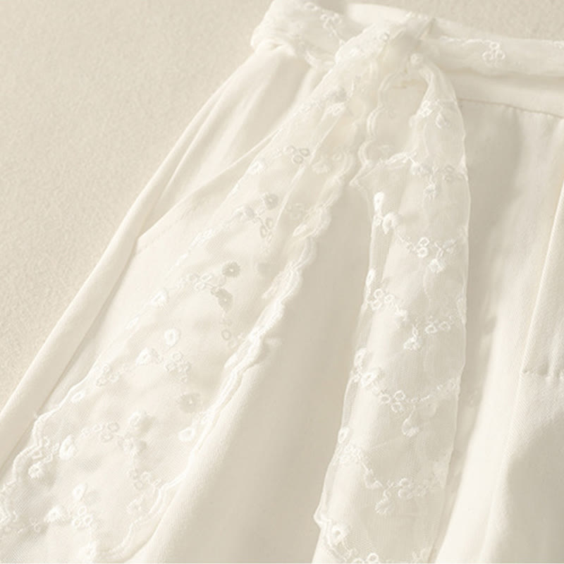 Daily Solid Color Lace Belt Women's Wide Leg Cotton Pants With Pockets