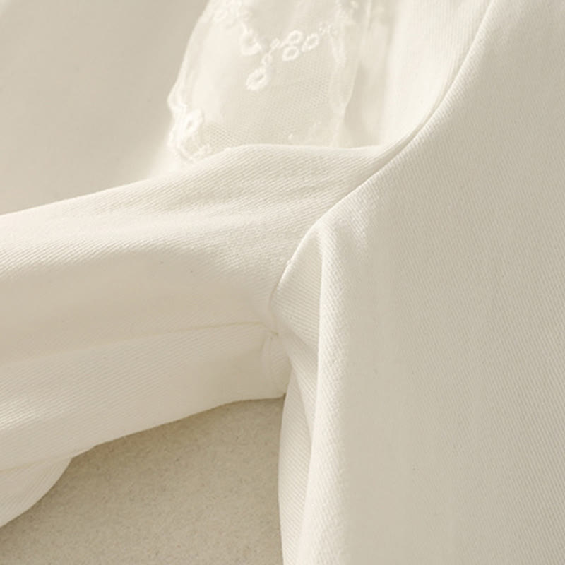 Daily Solid Color Lace Belt Women's Wide Leg Cotton Pants With Pockets