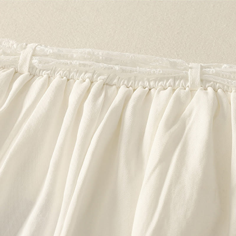 Daily Solid Color Lace Belt Women's Wide Leg Cotton Pants With Pockets