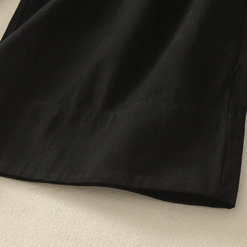 Daily Solid Color Lace Belt Women's Wide Leg Cotton Pants With Pockets