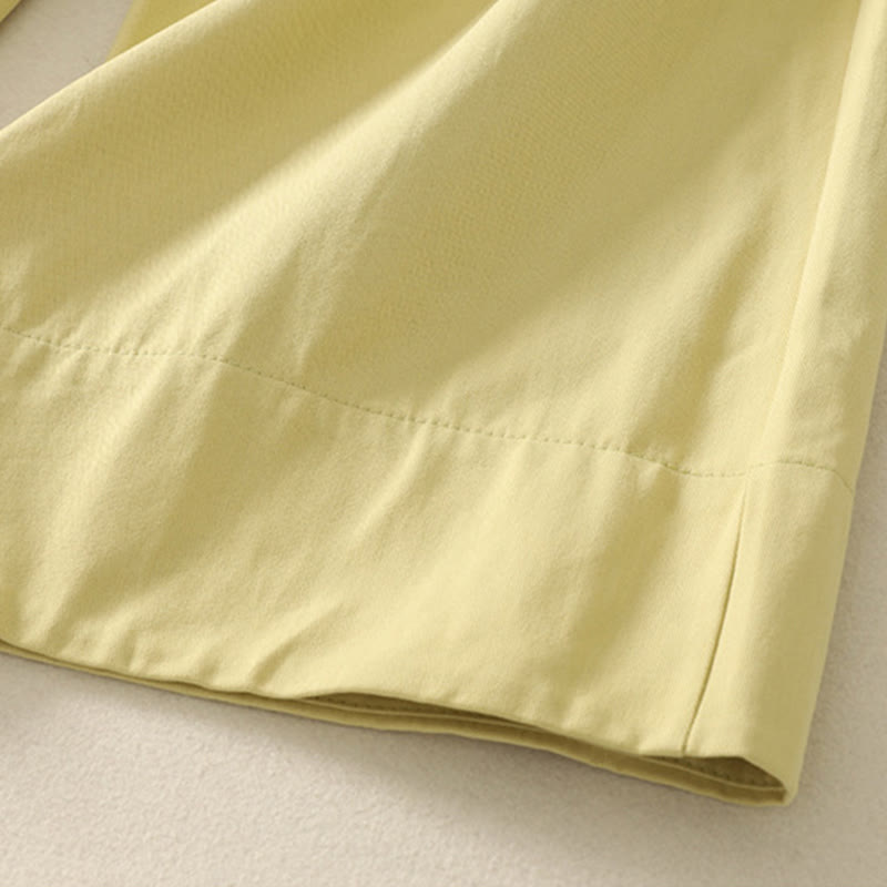 Daily Solid Color Lace Belt Women's Wide Leg Cotton Pants With Pockets