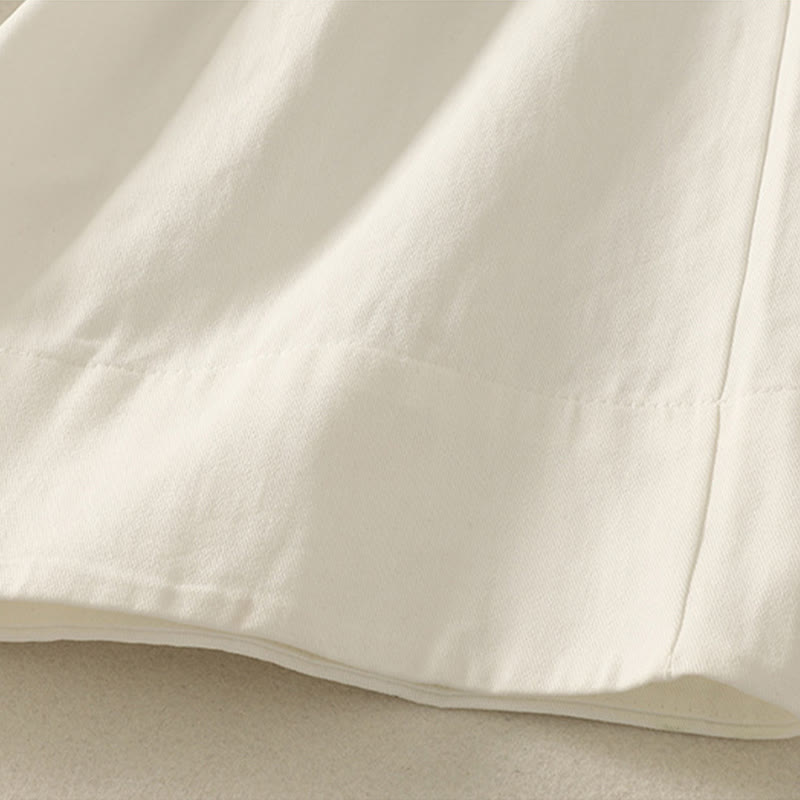 Daily Solid Color Lace Belt Women's Wide Leg Cotton Pants With Pockets