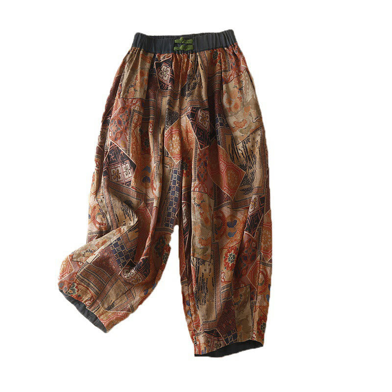 Retro Casual Chinese Frog-Button Design Women's Harem Pants With Pockets
