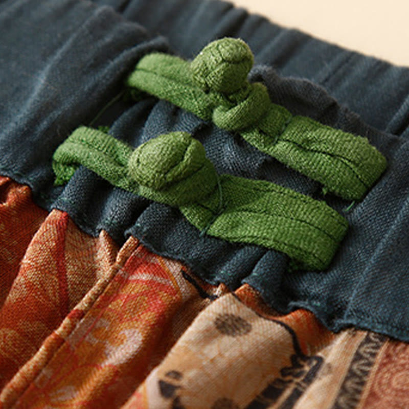 Retro Casual Chinese Frog-Button Design Women's Harem Pants With Pockets