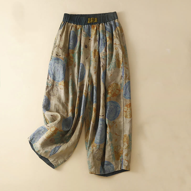 Retro Casual Chinese Frog-Button Design Women's Harem Pants With Pockets