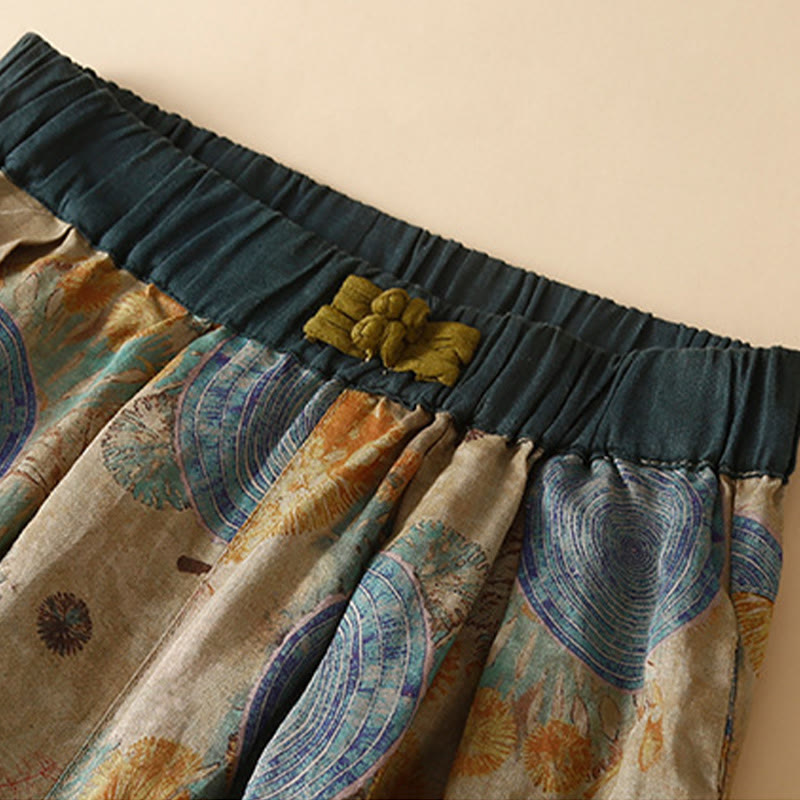 Retro Casual Chinese Frog-Button Design Women's Harem Pants With Pockets