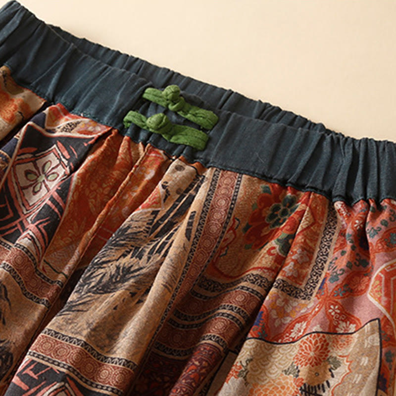 Retro Casual Chinese Frog-Button Design Women's Harem Pants With Pockets