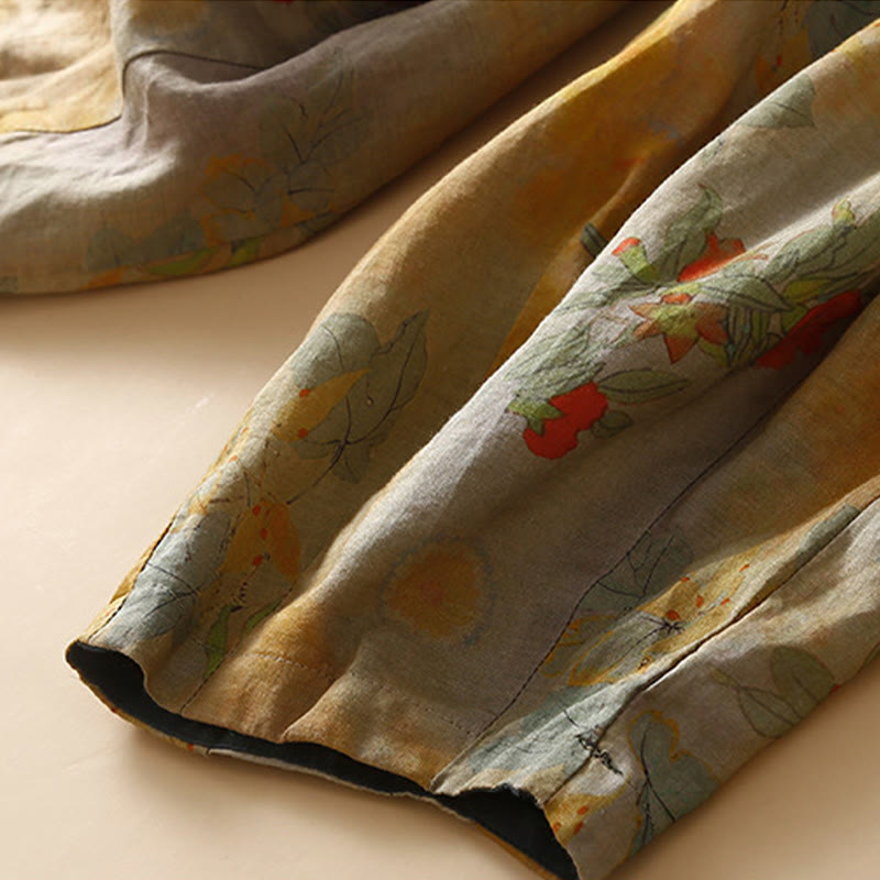 Retro Casual Chinese Frog-Button Design Women's Harem Pants With Pockets