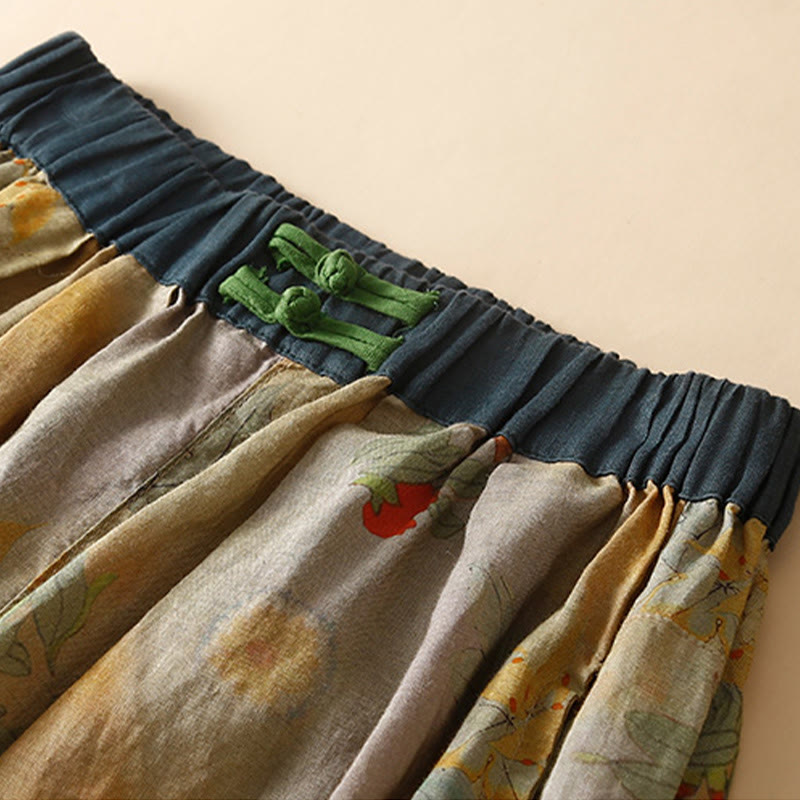 Retro Casual Chinese Frog-Button Design Women's Harem Pants With Pockets