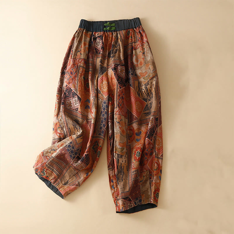 Retro Casual Chinese Frog-Button Design Women's Harem Pants With Pockets