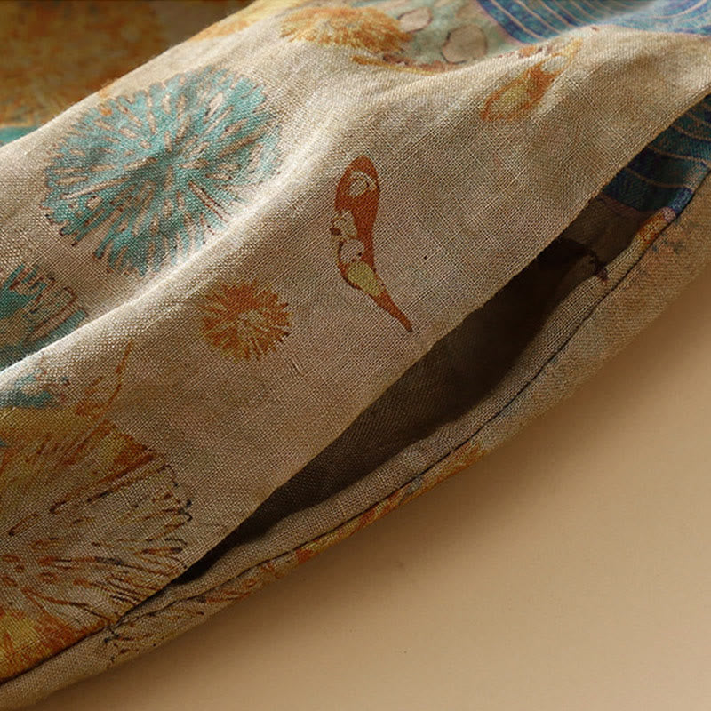 Retro Casual Chinese Frog-Button Design Women's Harem Pants With Pockets