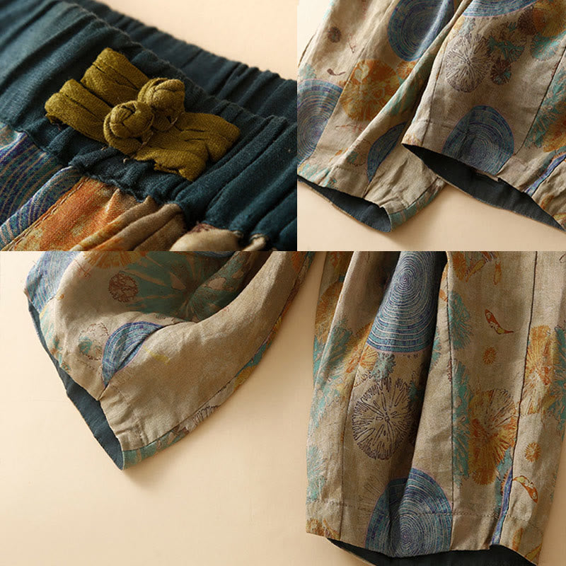 Retro Casual Chinese Frog-Button Design Women's Harem Pants With Pockets