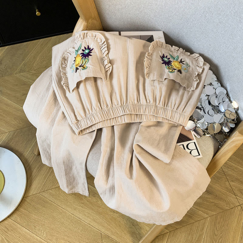 Embroidered Cotton Linen Wide-Leg Meditation Pants