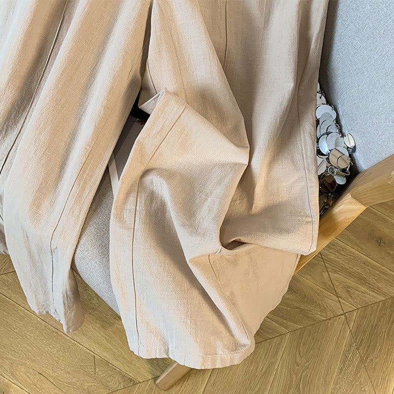Embroidered Cotton Linen Wide-Leg Meditation Pants