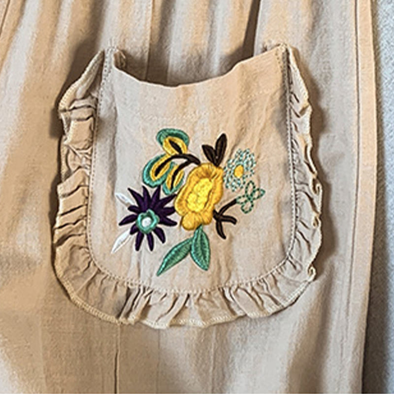 Embroidered Cotton Linen Wide-Leg Meditation Pants