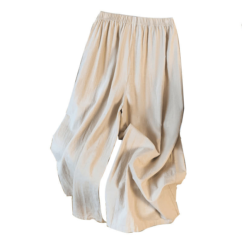Embroidered Cotton Linen Wide-Leg Meditation Pants