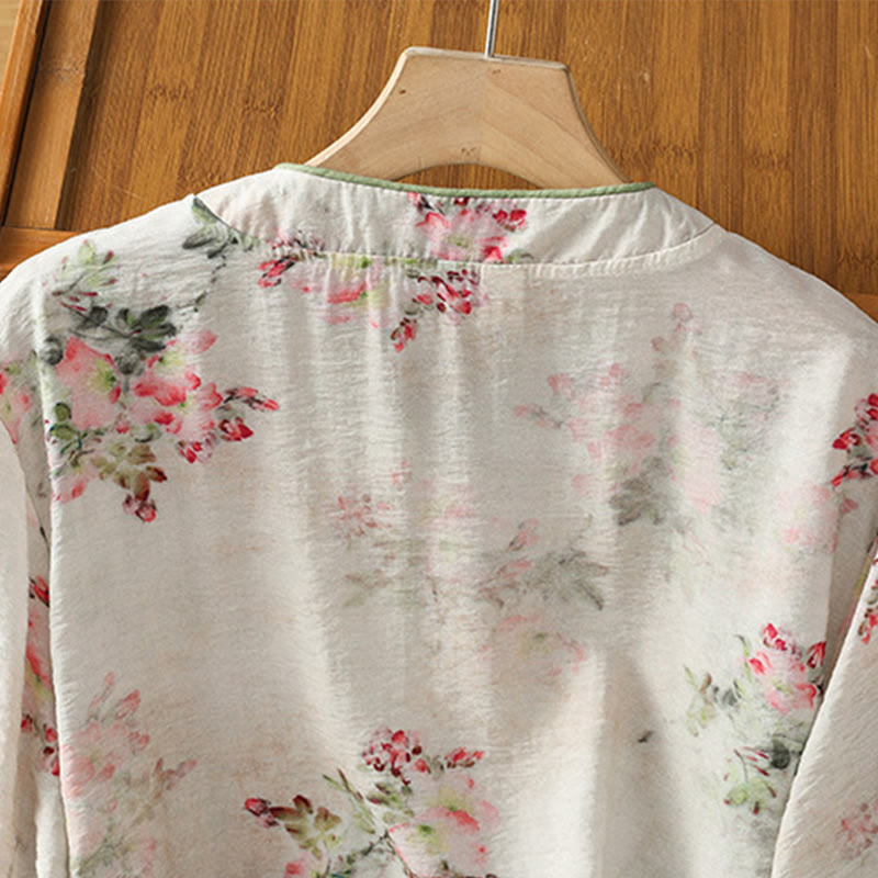 Lightweight Cotton-Blend Frog-Button Botanical Meditation Shirt