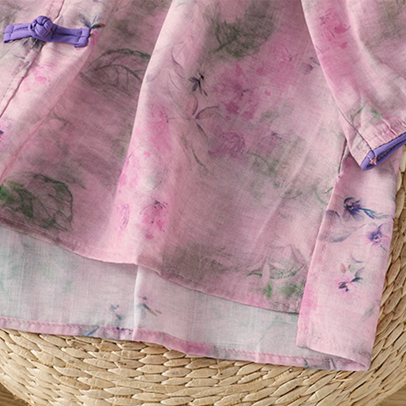 Lightweight Cotton-Blend Frog-Button Botanical Meditation Shirt
