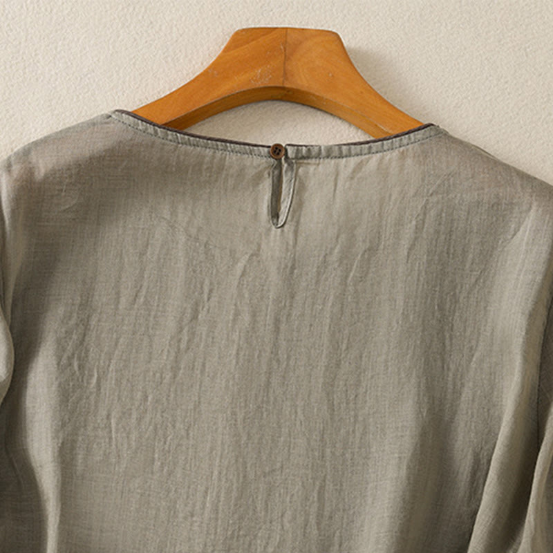 Tactile Cotton Embroidered Three-Quarter Sleeve Meditation T-Shirt