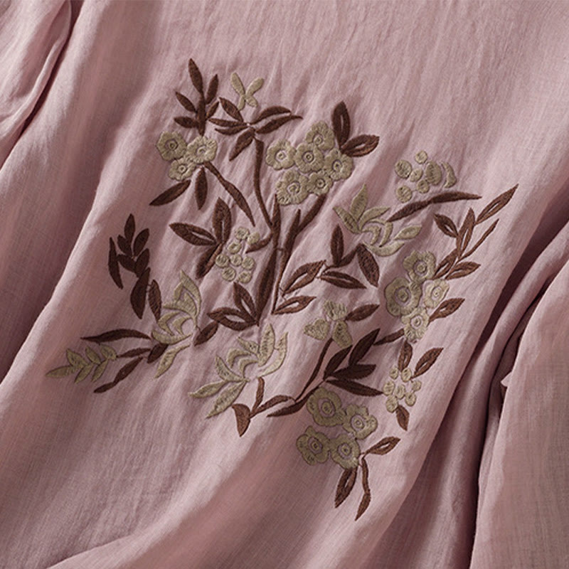 Tactile Cotton Embroidered Three-Quarter Sleeve Meditation T-Shirt