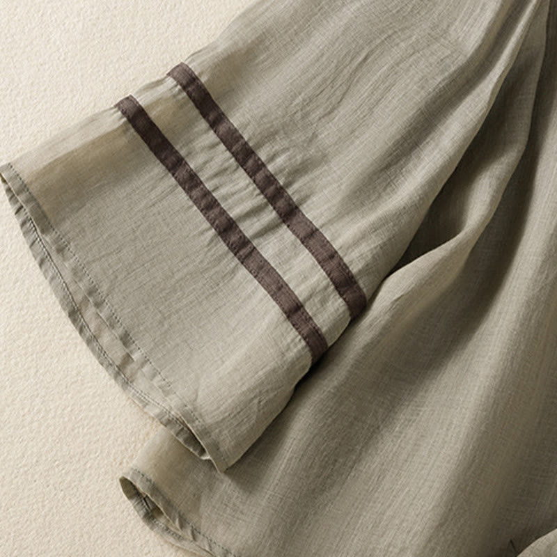 Tactile Cotton Embroidered Three-Quarter Sleeve Meditation T-Shirt
