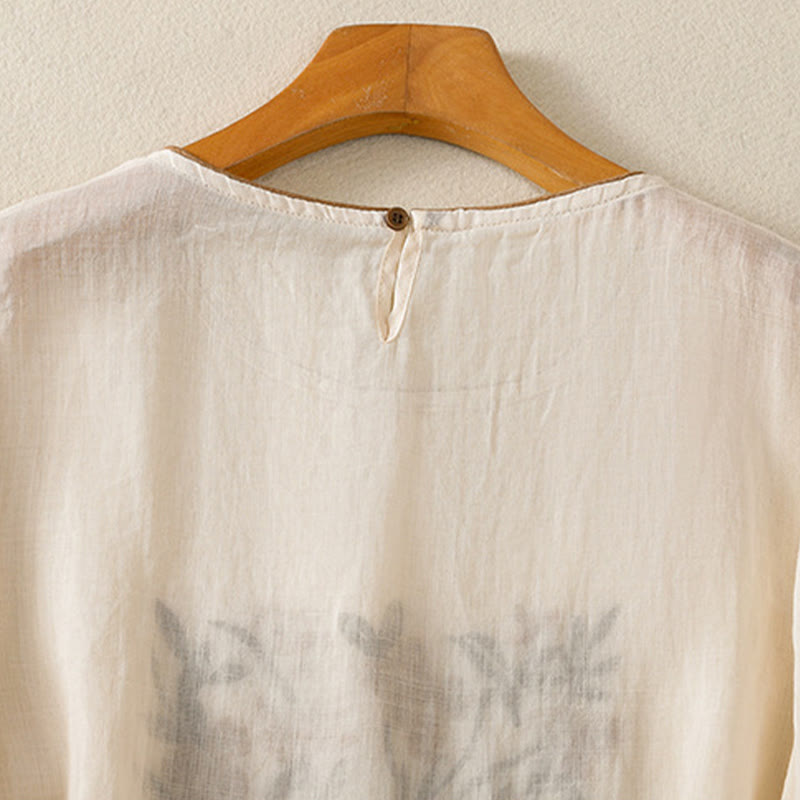 Tactile Cotton Embroidered Three-Quarter Sleeve Meditation T-Shirt