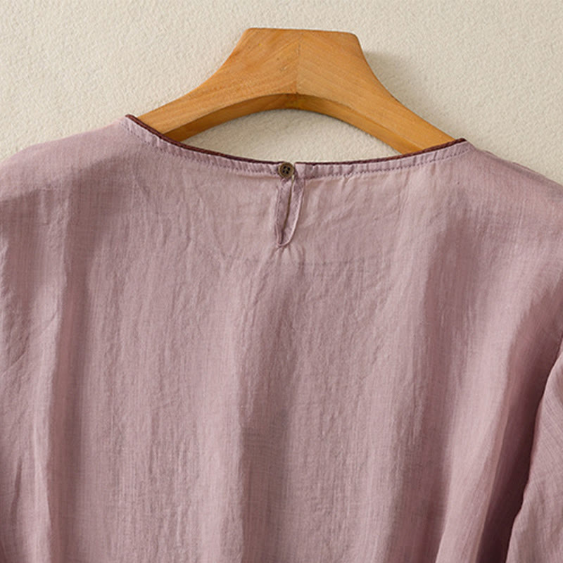 Tactile Cotton Embroidered Three-Quarter Sleeve Meditation T-Shirt