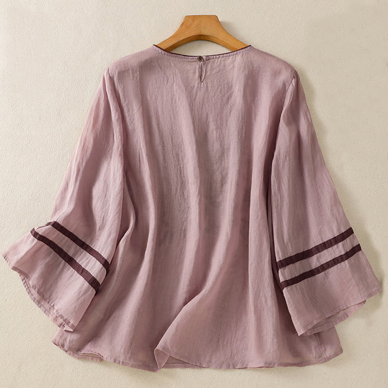 Tactile Cotton Embroidered Three-Quarter Sleeve Meditation T-Shirt