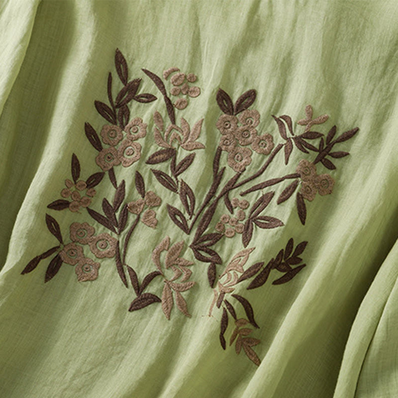 Tactile Cotton Embroidered Three-Quarter Sleeve Meditation T-Shirt